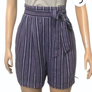 Falls Creek Linen Striped Shorts High wais Belted blue Gray and red size L